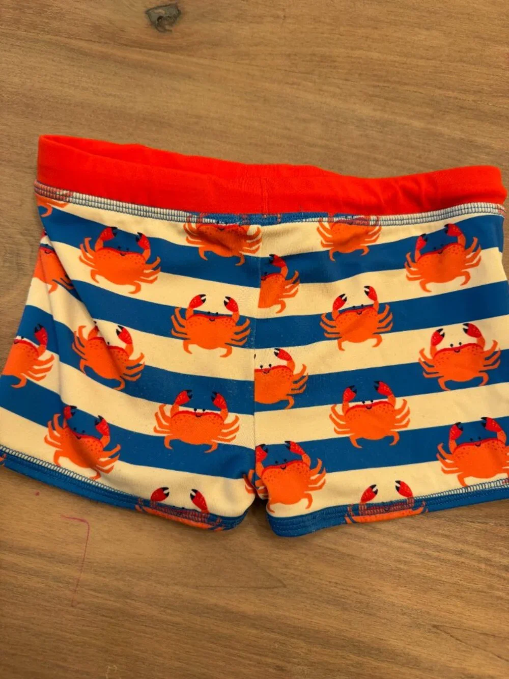 Mini Boden Crab Stripe Swim Trunks Blue & White 4-5Y / 110cm